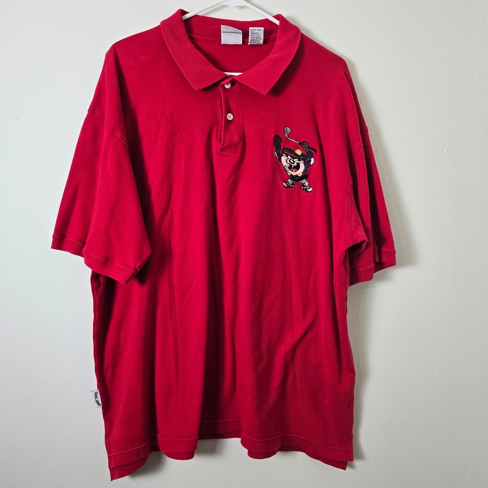 Acme Tasmanian Devil Shirt Golf Polo Looney Toons Short Sleeve Mens XXL Red